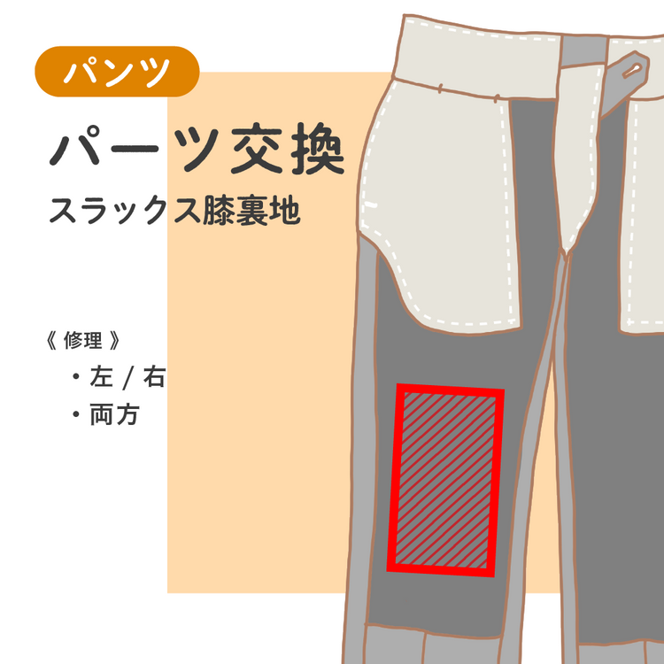 パンツ パーツ交換 スラックス膝裏地【納期】当店到着確認後7日後発送