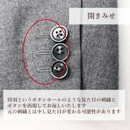 スーツジャケット袖口の切羽とボタン